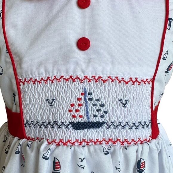 PRETTY ORIGINALS | White | HAND SMOCKED NAVY DRESS - Picture 3 of 13